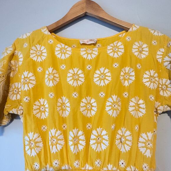 Tory Burch Embroidered Eyelet Yellow Dress Size 2 - Picture 8 of 11